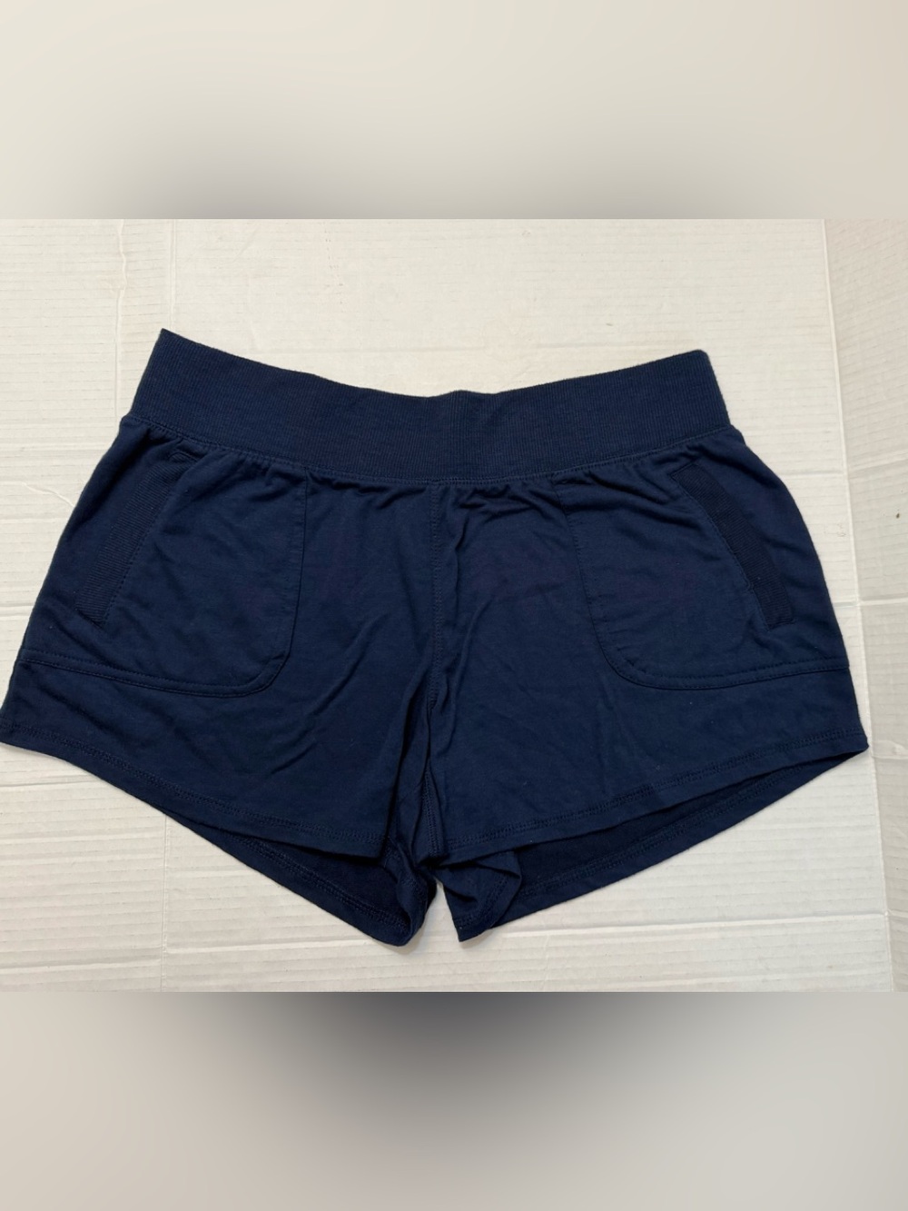 Athletic navy blue wide ribbed elastic waistband and side pockets Sz(L)